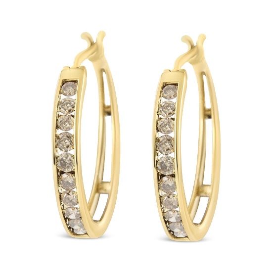 14k Gold-pl 1.00ct Champagne Diamond Earrings