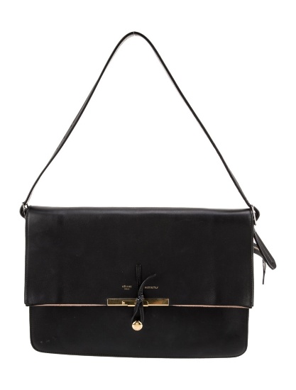 Celine Vtg Black Leather Pull-through Shldr Bag
