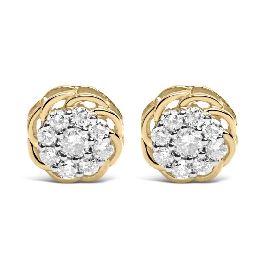10k Gold-pl .50ct Diamond Cluster Stud Earrings