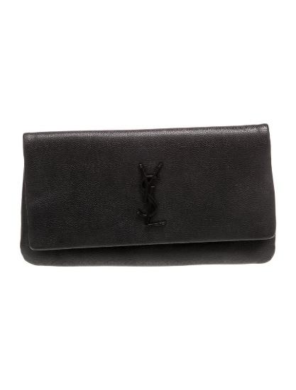 Saint Laurent Grain De Poudre Leather Tonal Clutch