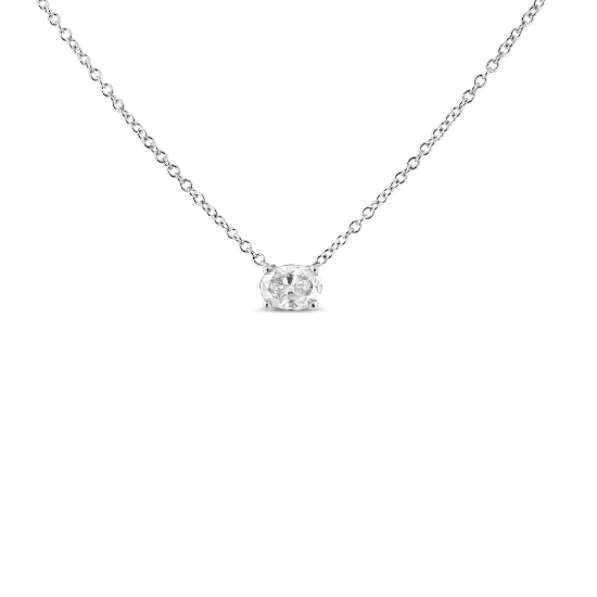 14k Gold Oval Cut .41ct Diamond Solitaire Necklace