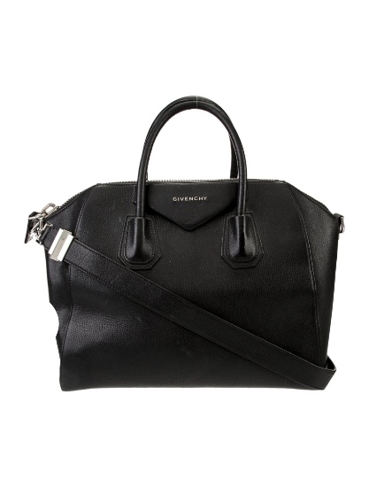 Givenchy Blk Leather Silver-tone Hdw Top Hdl Bag