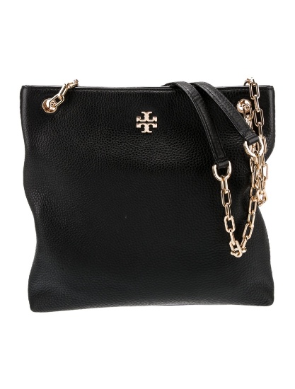 Tory Burch Blk Leather Chain-link Snap Shldr Bag