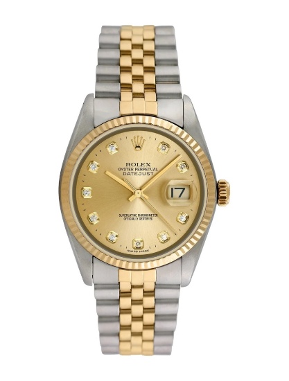 Rolex Datejust 18k Gold Men's Chmp Dial Auto 36mm