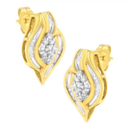 10k Gold .33ct Diamond Cluster Swirl Earrings