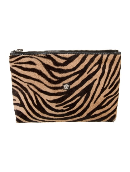 Gianni Versace Brown Ponyhair Zip Cls Evening Bag