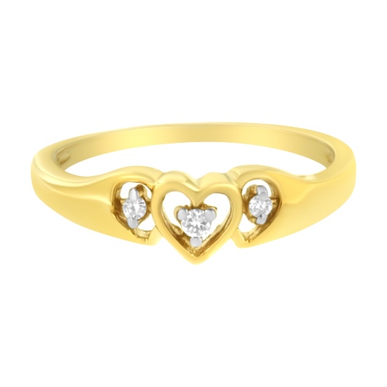 10k Gold Round .05ct Diamond Triple Heart Ring