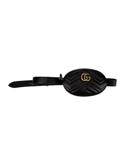 Gucci Blkleather Antiqued Gold-tone Hdw Belt Bag