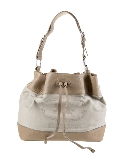 Burberry Leather & Canvas Drawstring Shldr Bag