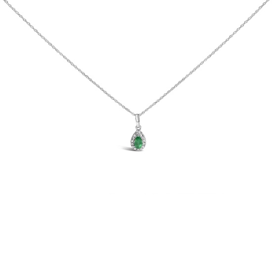10k Gold .32ct Emerald & Diamond Halo Necklace