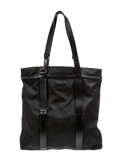Salvatore Ferragamo Black Nylon Gunmetal Hdw Tote