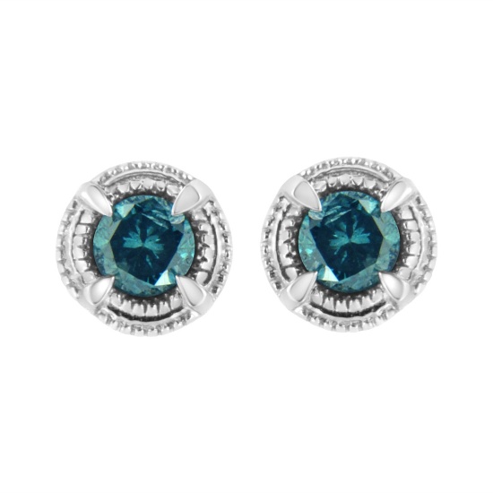 Round 1.50ct Blue Diamond Milgrain Earrings