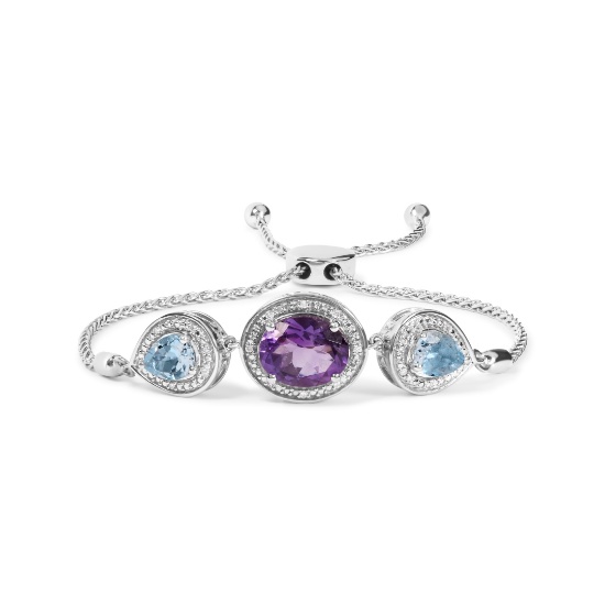 Elegant 4.01ct Amethyst, Topaz, & Diamond Bracelet