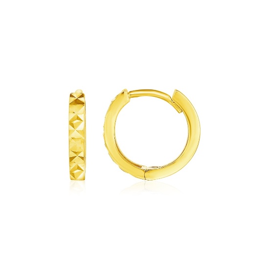 14k Gold Geometric Texture Round Hoop Earrings