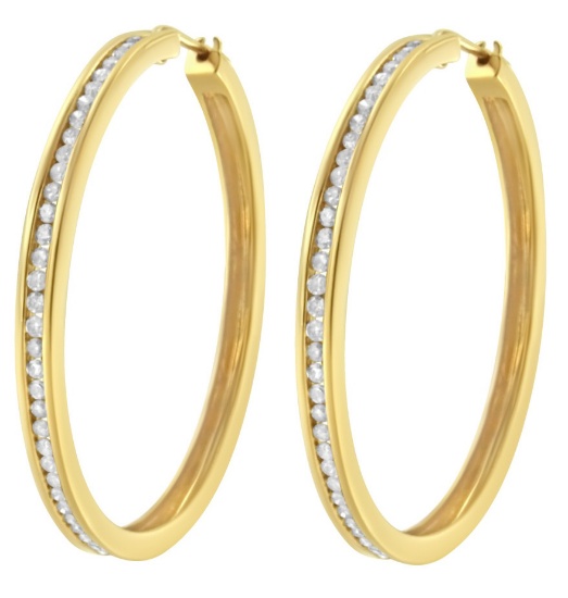 14k Gold 1.00ct Diamond Channel Set Hoop Earrings