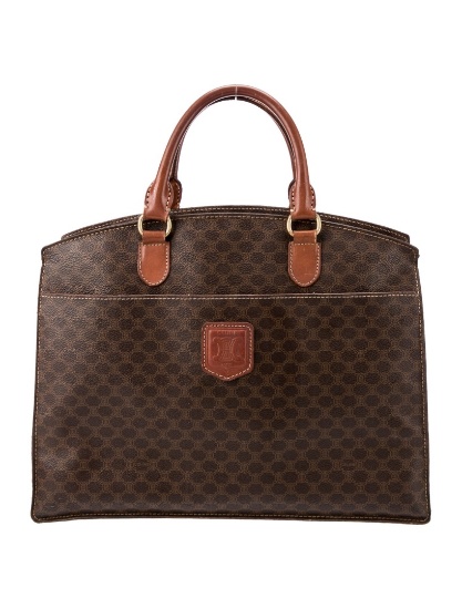 Celine Brown Macadam Gold-tone Hdw Top Handle Bag
