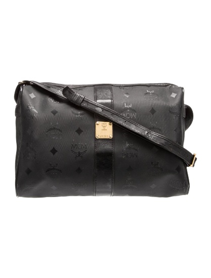 Mcm Blk Nylon Gold-tone Hdw Zip Cls Messenger Bag