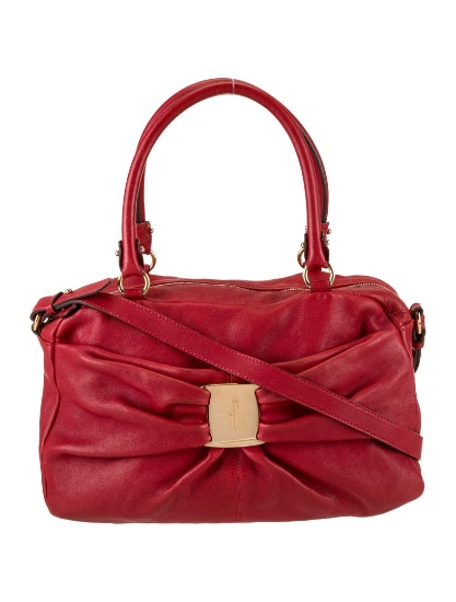Salvatore Ferragamo Red Leather Zip Top Hdl Bag