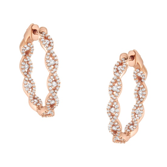 10k Rgold 1.10ct Diamond Twisted Hoop Earring