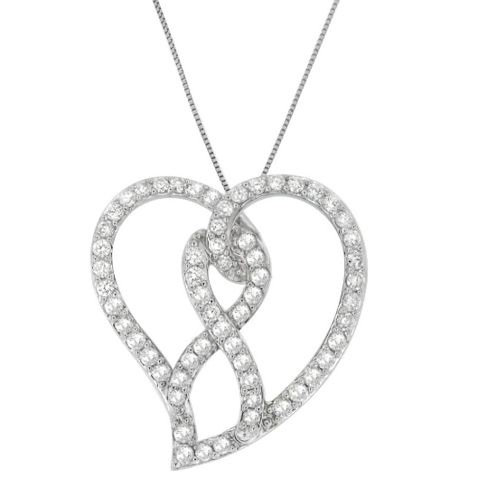 14k Gold 1.00ct Diamond Ribbon & Heart Necklace