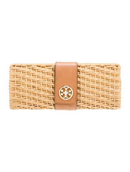 Tory Burch Neutrals Straw Printed Turn-lock Clutch