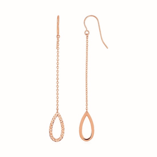 14k Rose Gold Pear Shaped Long Drop Earrings