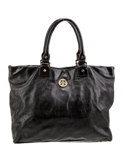 Tory Burch Blk Leather Gold-tone Hdw Top Hdl Bag