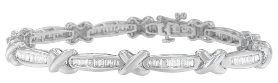 14k Wgold Baguette 2.00ct Diamond X-link Bracelet