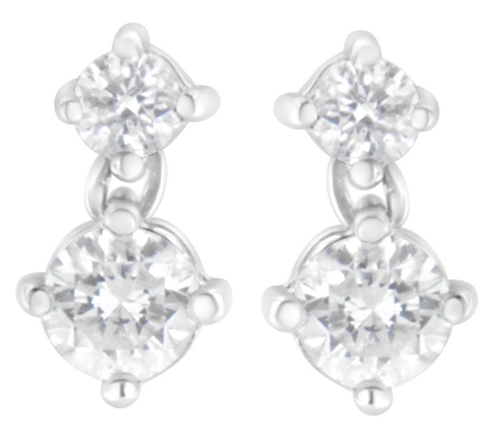 14k Wgold 1.00ct Double Diamond Stud Earrings