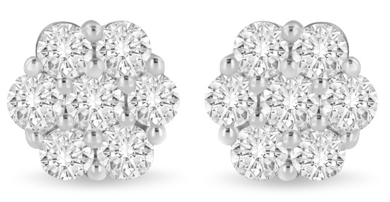 14k Wgold 3.00ct Diamond Flower Stud Earrings