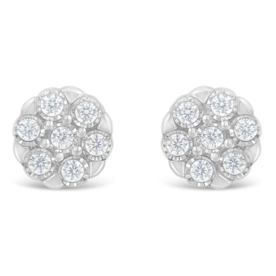 Round .25ct Diamond Floral Cluster Stud Earrings
