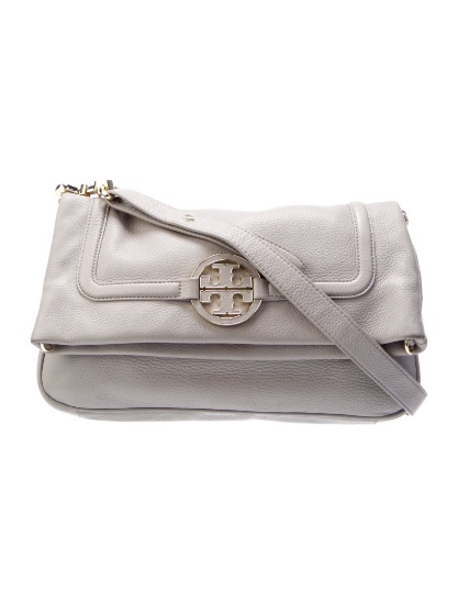 Tory Burch Grey Leather Snap Cls Shoulder Bag