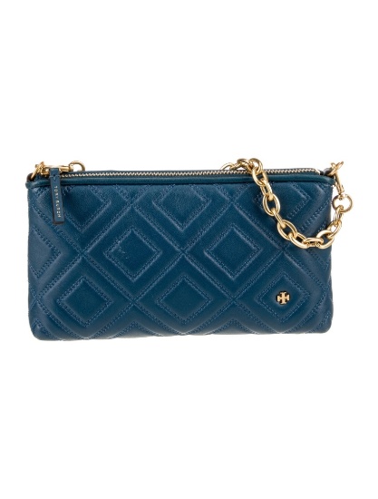 Tory Burch Blue Leather Brass Hdw Zip Top Hdl Bag