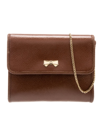 Nina Ricci Brn Leather Bow & Chain-link Shldr Bag