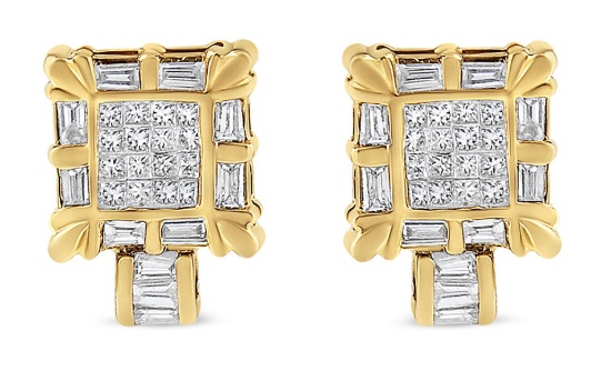 14k Gold .93ct Diamond Art Deco Hoop Earrings