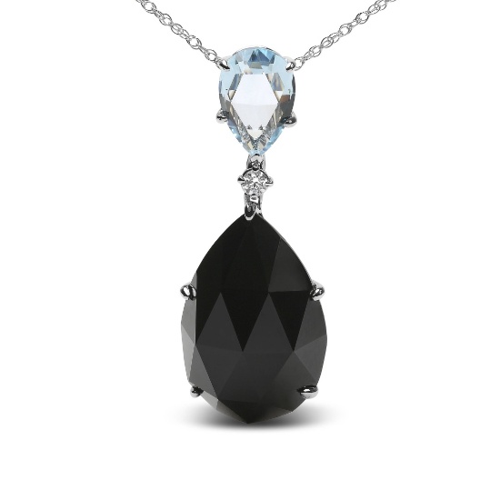 18k Wgold 29.20ct Blue Topaz & Black Onyx Necklace