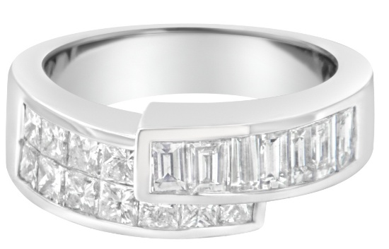 14k W. Gold Multi-cut 1.94ct Diamond Bypass Band