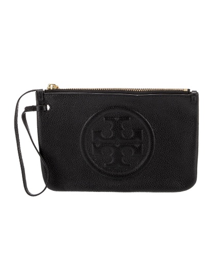 Tory Burch Blk Leather Gold-tone Hdw Zip Clutch