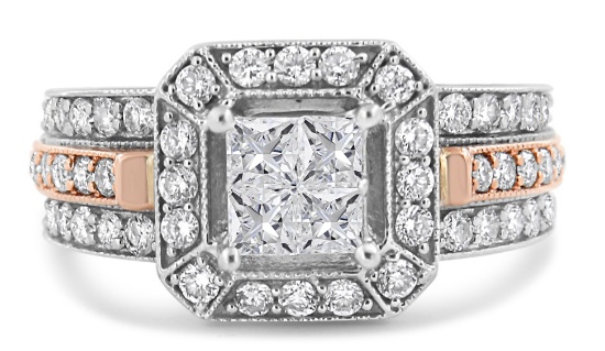 14k Two-tone Gold 1.13ct Diamond Halo Ring