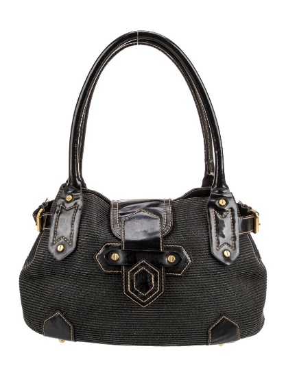 Eric Javits Black Raffia Pull-through Shldr Bag