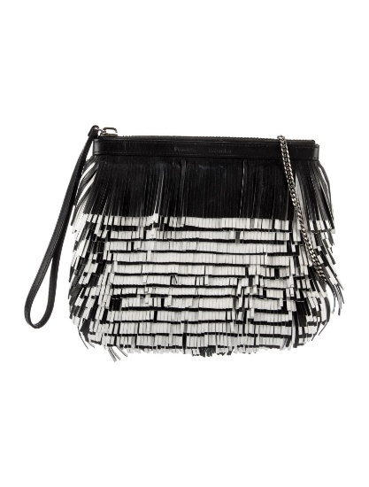 Proenza Schouler Blk Leather Fringe Trim Clutch
