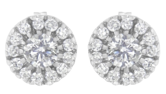 14k Wgold Round 1.03ct Diamond Halo Stud Earrings