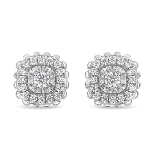 Glamorous .50ct Diamond Halo Cluster Earrings