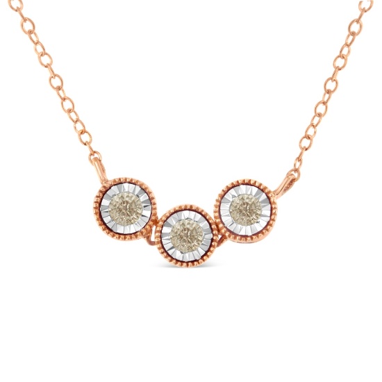 10k Gold-pl .25ct Diamond 3-circle Necklace