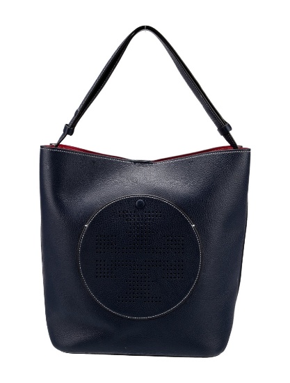 Tory Burch Signature Logo Blue Lthr Lasercut Hobo