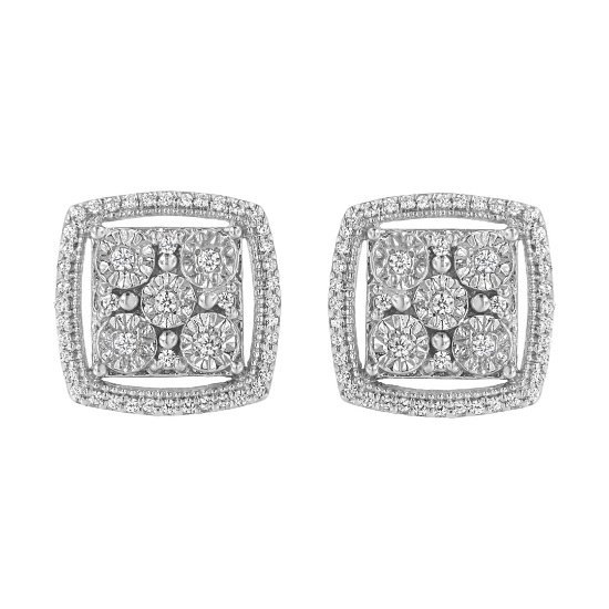 Elegant .38ct Diamond Double Halo Cluster Earrings