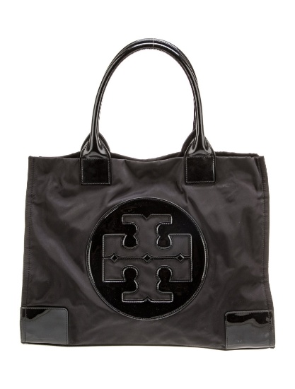 Tory Burch Graphic Logo Black Nylon Snap Cls Tote