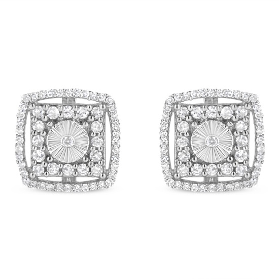 Round-cut 1.00ct Diamond Halo & Disk Earrings