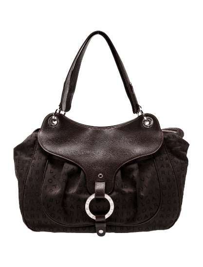 Bvlgari Brown Canvas Zip Cls Shoulder Bag