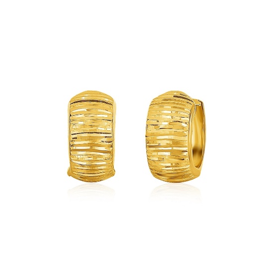 14k Gold Diamond Cut Hoop Design Earrings
